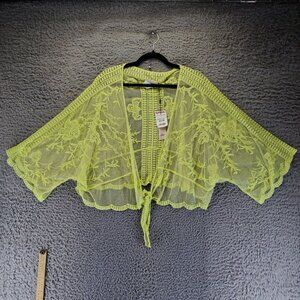 BCBGeneration Top Womens One Size Lime Green Lace Tie Front Kimono Style *NWT*